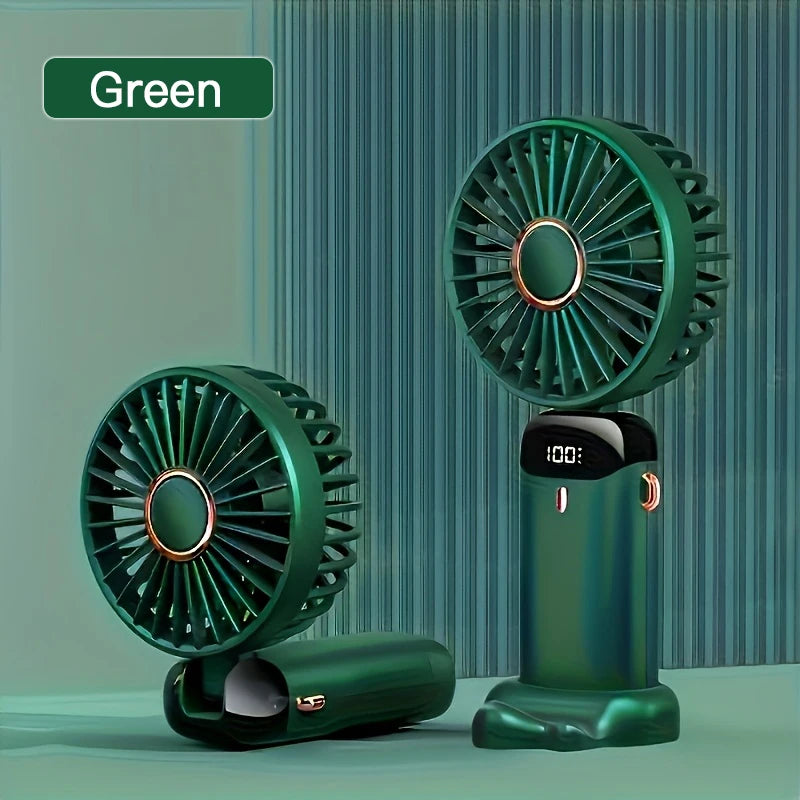 Portable Mini Fan with 6 Speeds LED USB Rechargeable Charging Small Foldable Battery Fans Handheld Desk Bedroom Indoor Outdoor