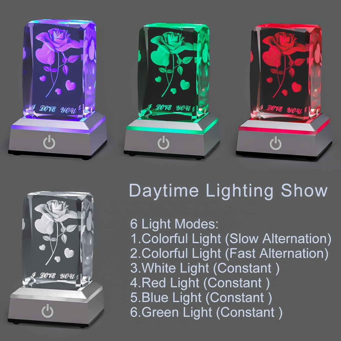 3D Rose Crystal Multicolor Nightlight - I Love You Decolamp,Perfect Valentines Gift Ideas for Her My Girlfriend Wife Mom - Unique Anniversary Birthday Presents