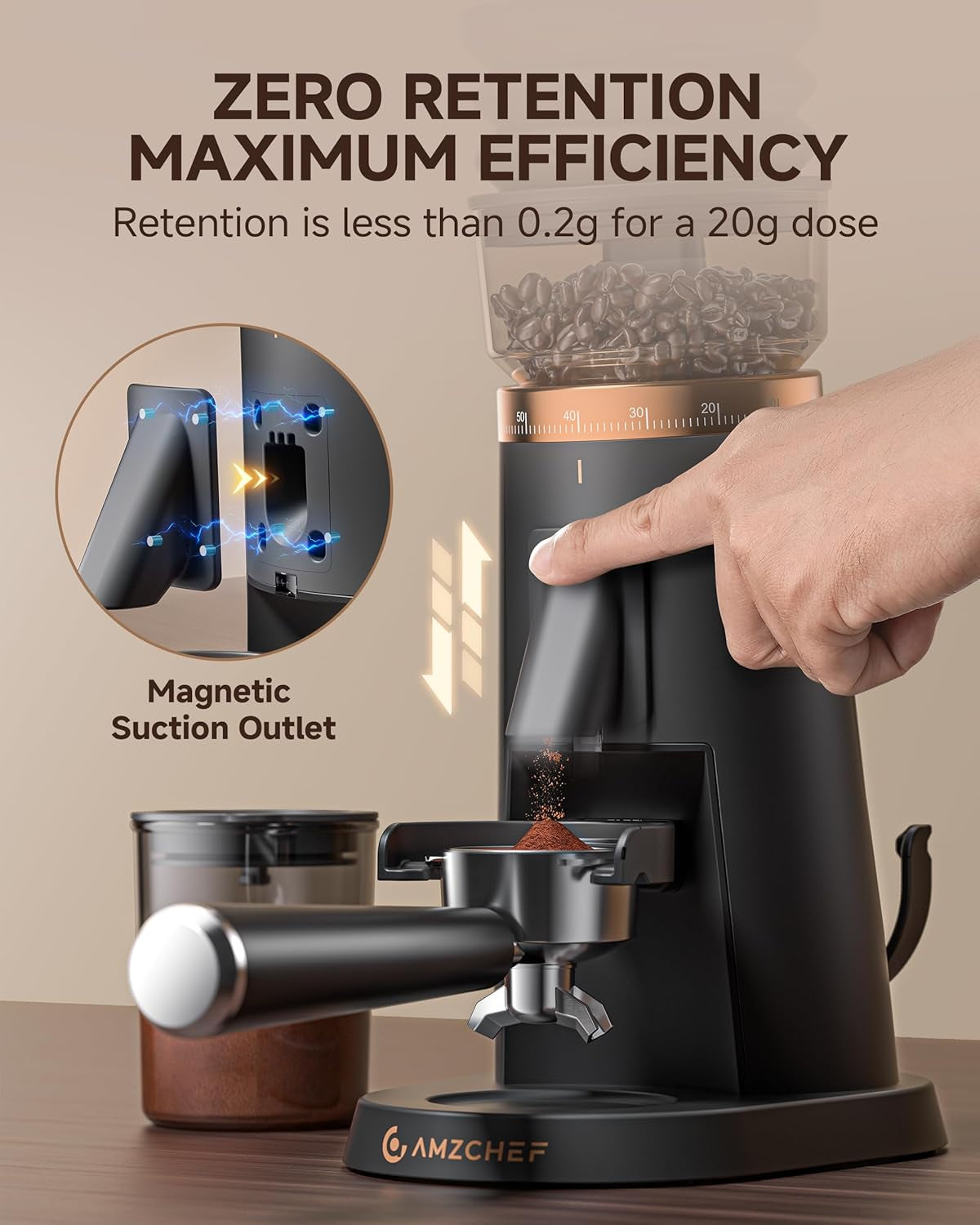 Single Dose Coffee Grinder with 75 Settings & 40Mm Burrs | Anti-Static Espresso Grinder for Home Use | Low Retention Magnetic Outlet | Quiet DC Motor | Vacuum Dosing Cup | LED Light