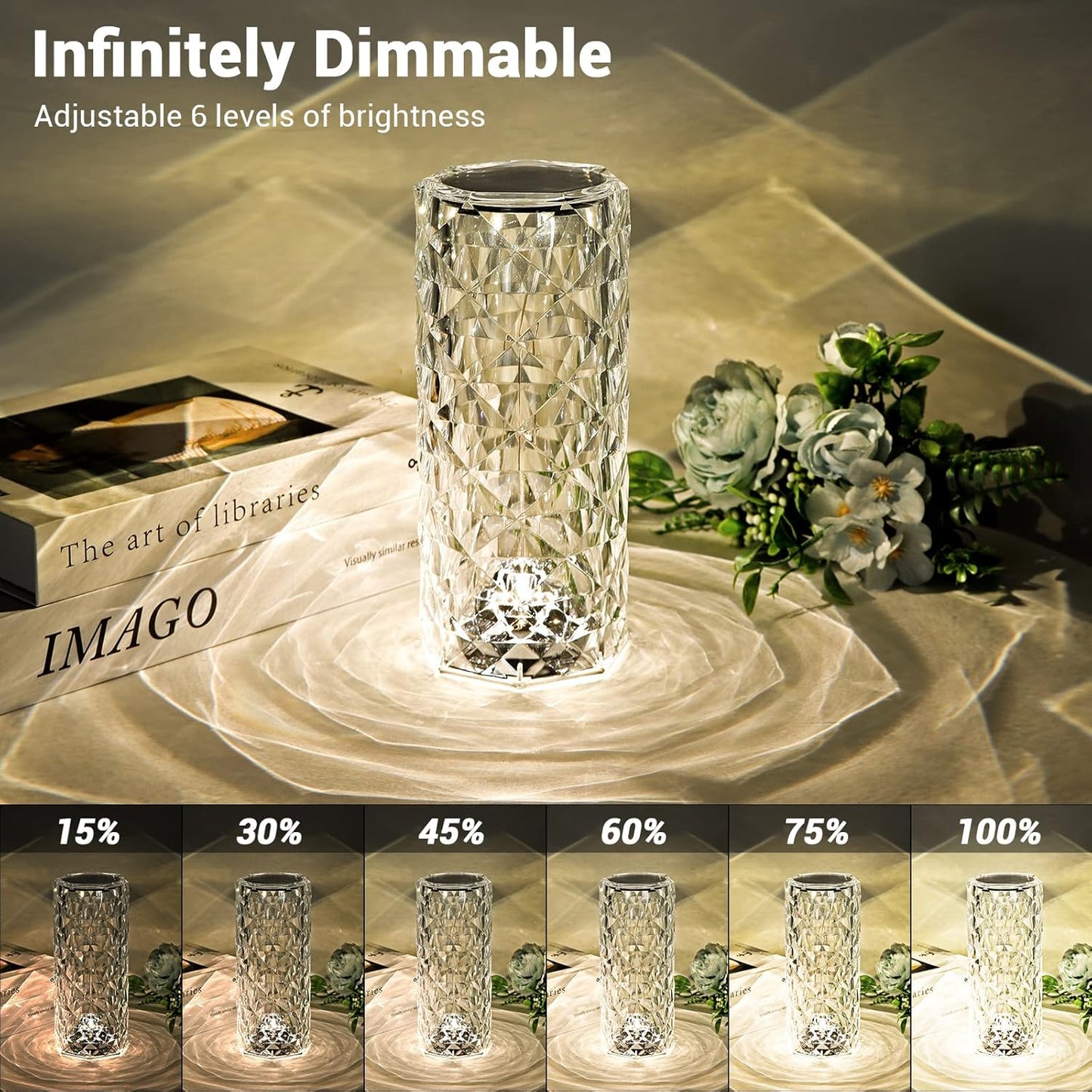 Rose Lamp, Touch Control, Crystaltable Lamp with 16 Colors,Rgb Night Light USB & Remote Control,Led Diamond Touch for Bedroom, Rechargeable Light, Birthday Gift