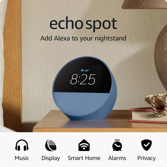 Echo Spot (Newest Model), Great for Nightstands, Offices and Kitchens, Smart Alarm Clock with Alexa, Ocean Blue