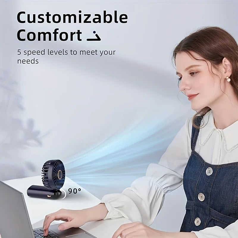 Portable Mini Fan with 6 Speeds LED USB Rechargeable Charging Small Foldable Battery Fans Handheld Desk Bedroom Indoor Outdoor