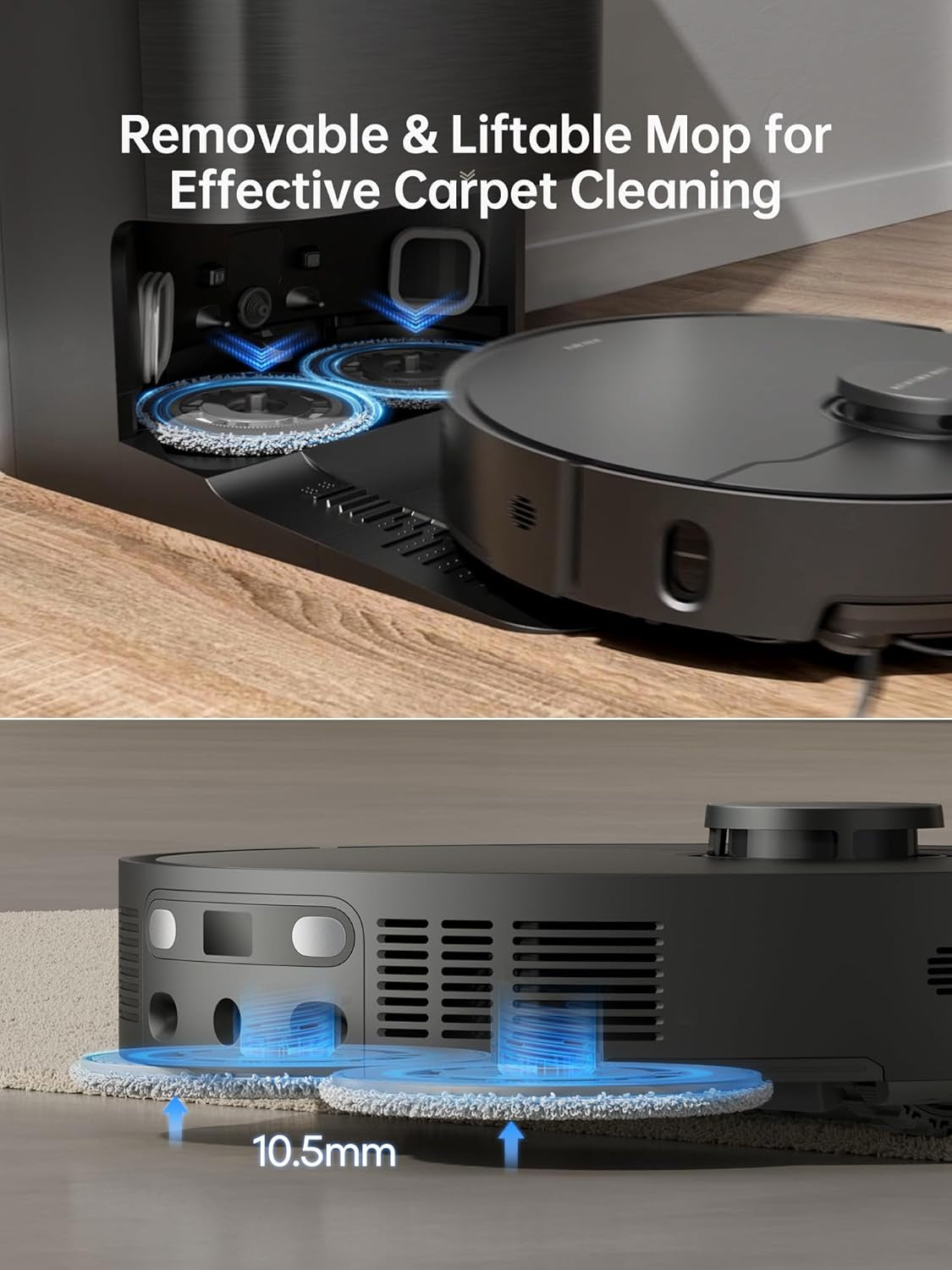 X40 Ultra Robot Vacuum with Detachable & Liftable Mop, Self-Emptying Robot Vacuum and Mop Combo with Side Brush, 12,000 Pa Suction, 158°F Self-Cleaning and Self-Drying Mop, Auto Water Filling