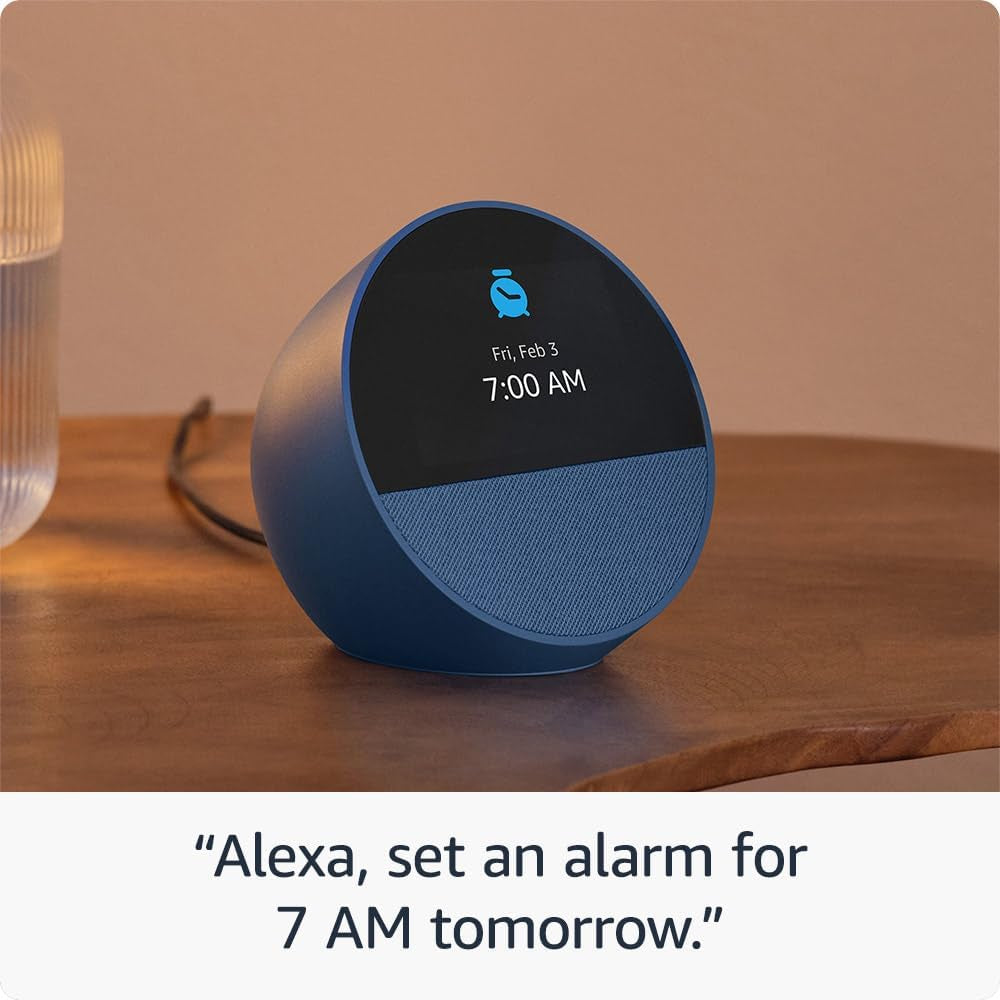Echo Spot (Newest Model), Great for Nightstands, Offices and Kitchens, Smart Alarm Clock with Alexa, Ocean Blue
