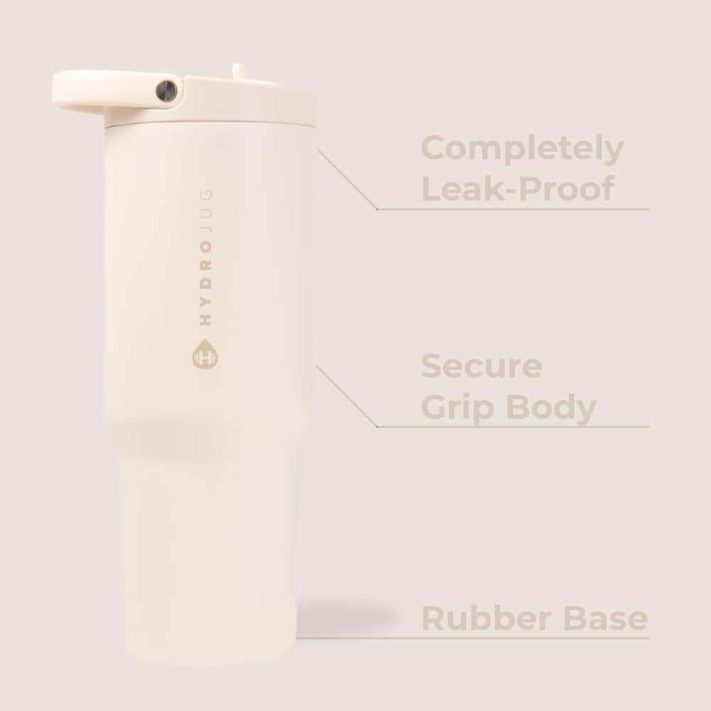 Sport - Stainless Steel Tumbler with Straw, Vacuum Insulated, 32Oz Leakproof Water Bottle, Ergonomic Design, Reusable, Dishwasher Safe, Rubber Base, Durable for Gym or Outdoors, Cream