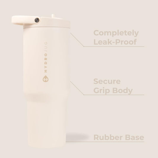 Sport - Stainless Steel Tumbler with Straw, Vacuum Insulated, 32Oz Leakproof Water Bottle, Ergonomic Design, Reusable, Dishwasher Safe, Rubber Base, Durable for Gym or Outdoors, Cream