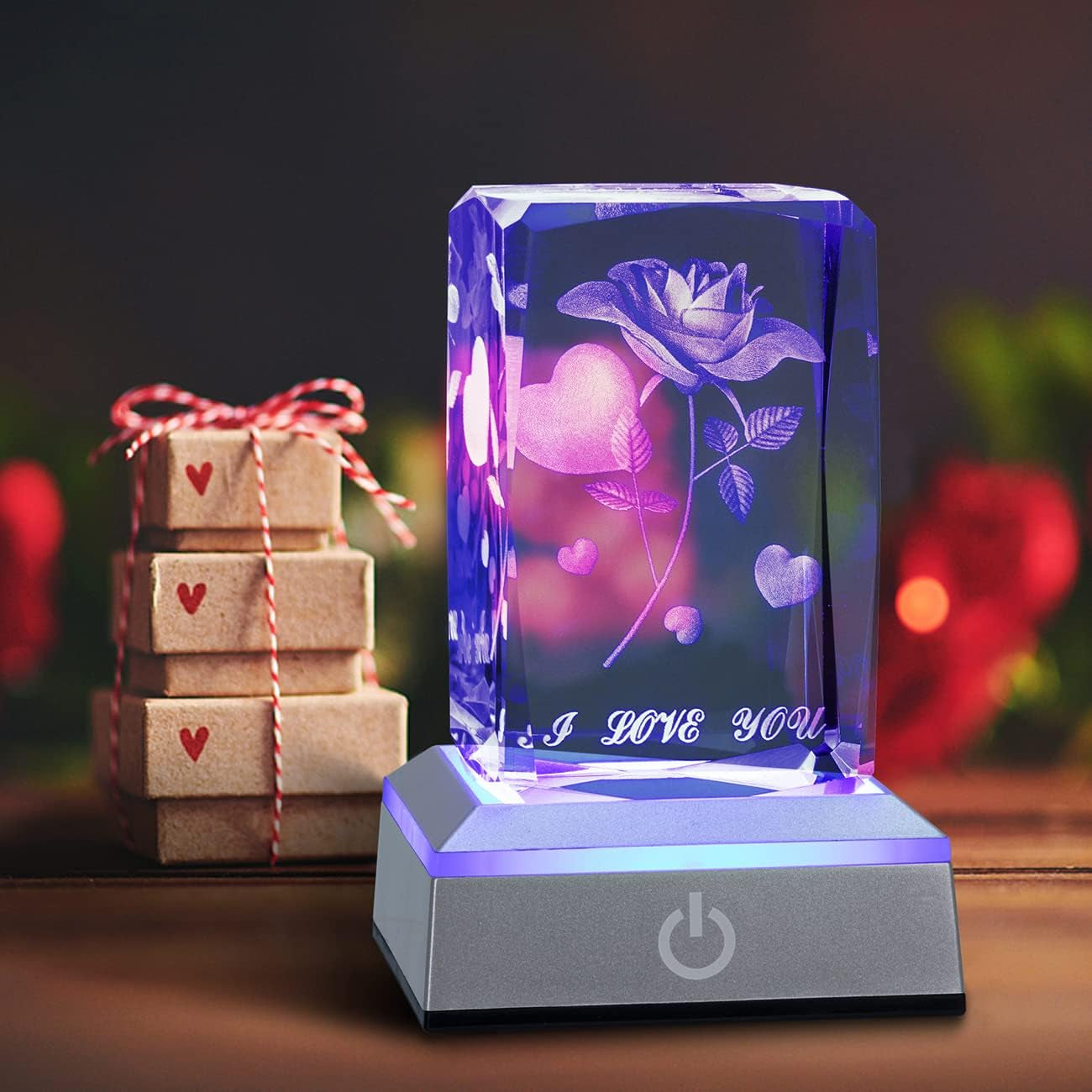 3D Rose Crystal Multicolor Nightlight - I Love You Decolamp,Perfect Valentines Gift Ideas for Her My Girlfriend Wife Mom - Unique Anniversary Birthday Presents