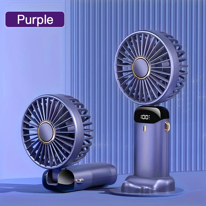 Portable Mini Fan with 6 Speeds LED USB Rechargeable Charging Small Foldable Battery Fans Handheld Desk Bedroom Indoor Outdoor