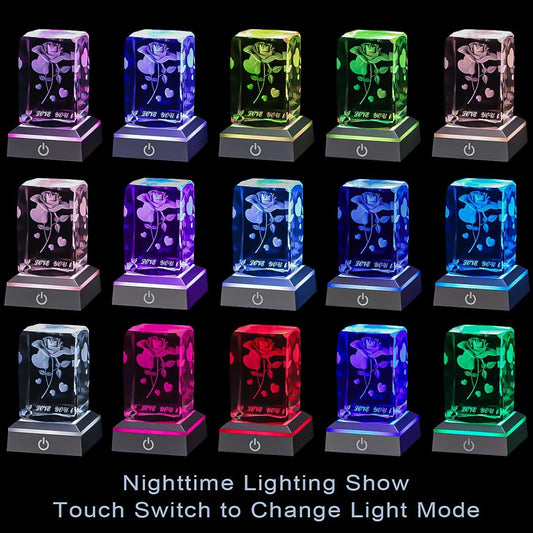 3D Rose Crystal Multicolor Nightlight - I Love You Decolamp,Perfect Valentines Gift Ideas for Her My Girlfriend Wife Mom - Unique Anniversary Birthday Presents