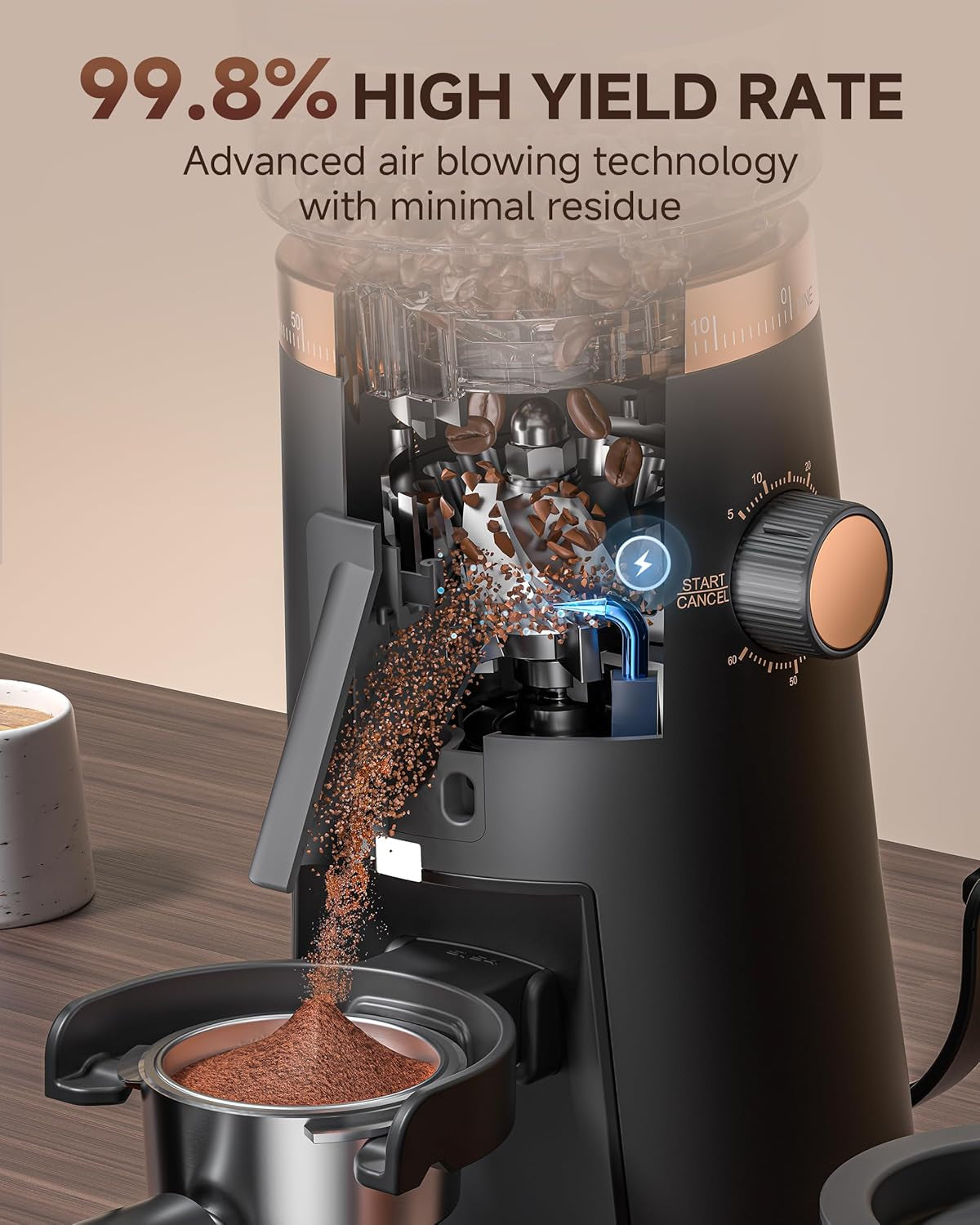 Single Dose Coffee Grinder with 75 Settings & 40Mm Burrs | Anti-Static Espresso Grinder for Home Use | Low Retention Magnetic Outlet | Quiet DC Motor | Vacuum Dosing Cup | LED Light