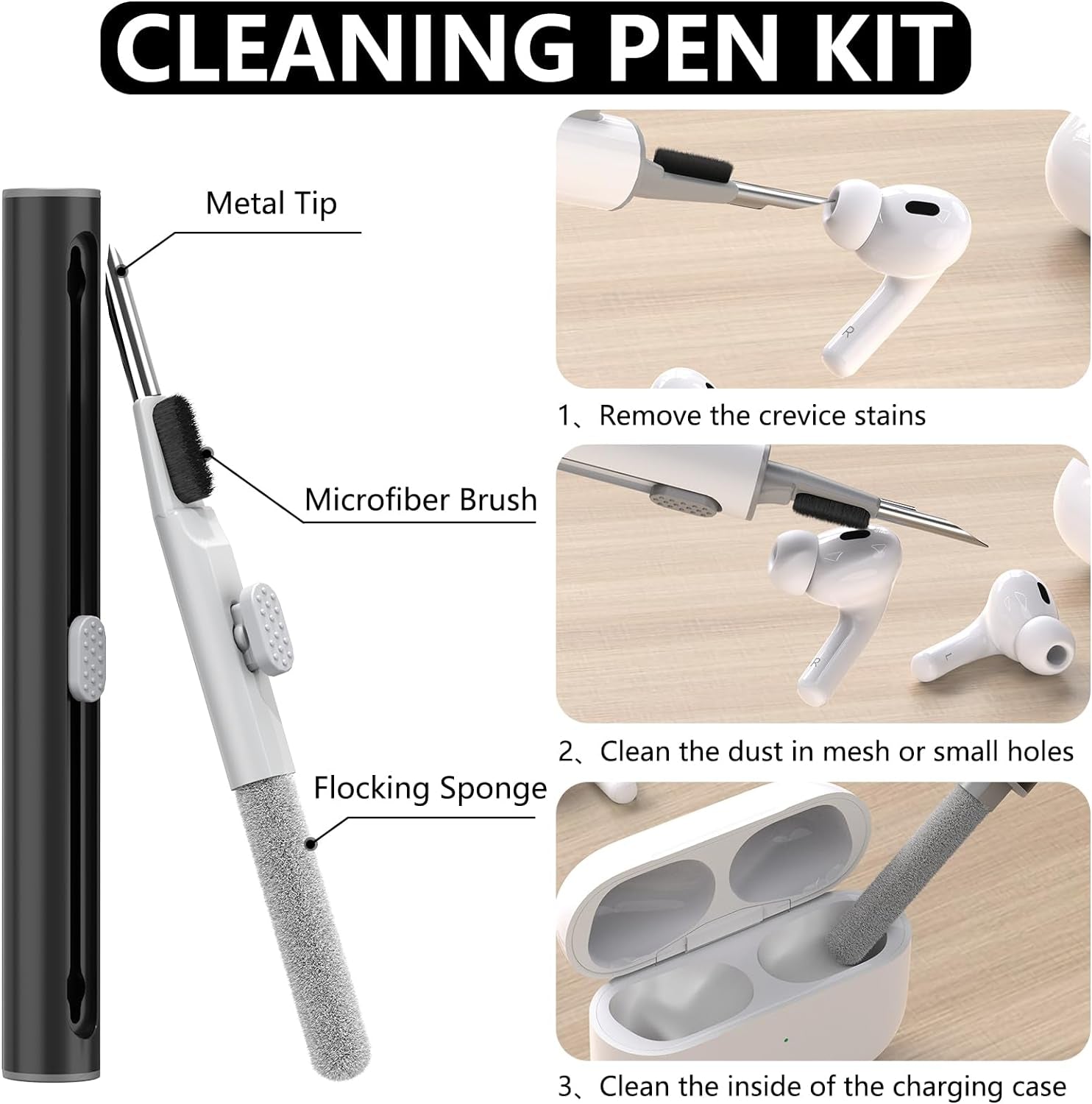 For Airpods Pro Case Cover with Cleaner Kit,Soft Silicone Protective Case for Apple Airpod Pro 2Nd/1St Generation Case for Women Men,Airpods Pro 2/Pro Case Accessories with Keychain-Black