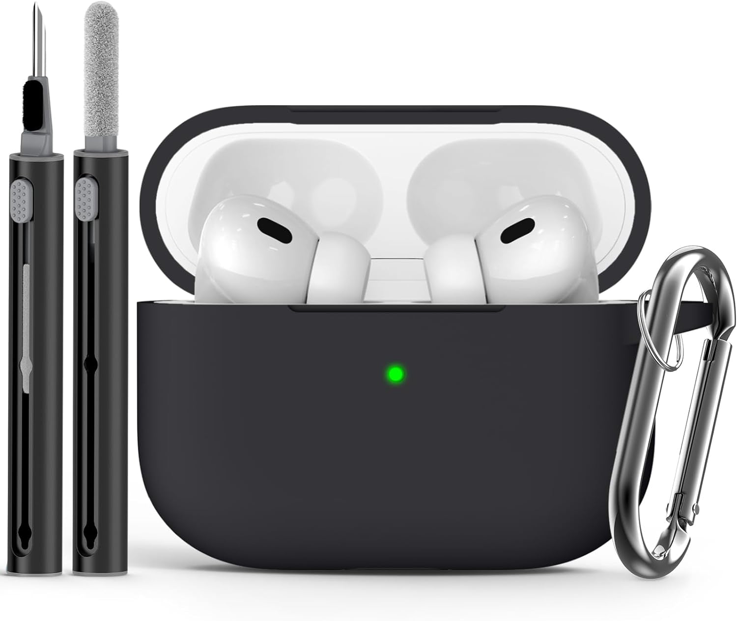 For Airpods Pro Case Cover with Cleaner Kit,Soft Silicone Protective Case for Apple Airpod Pro 2Nd/1St Generation Case for Women Men,Airpods Pro 2/Pro Case Accessories with Keychain-Black
