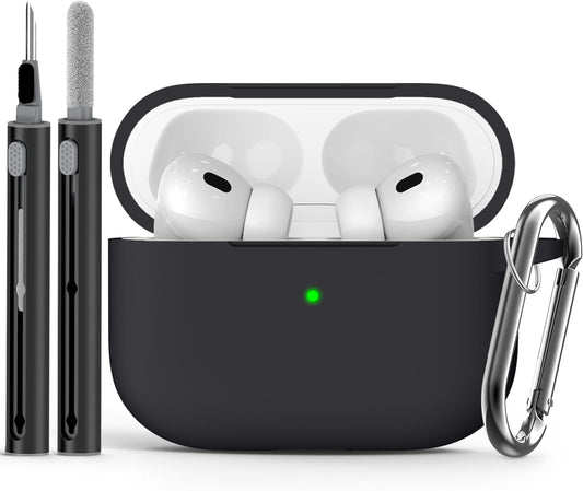 For Airpods Pro Case Cover with Cleaner Kit,Soft Silicone Protective Case for Apple Airpod Pro 2Nd/1St Generation Case for Women Men,Airpods Pro 2/Pro Case Accessories with Keychain-Black
