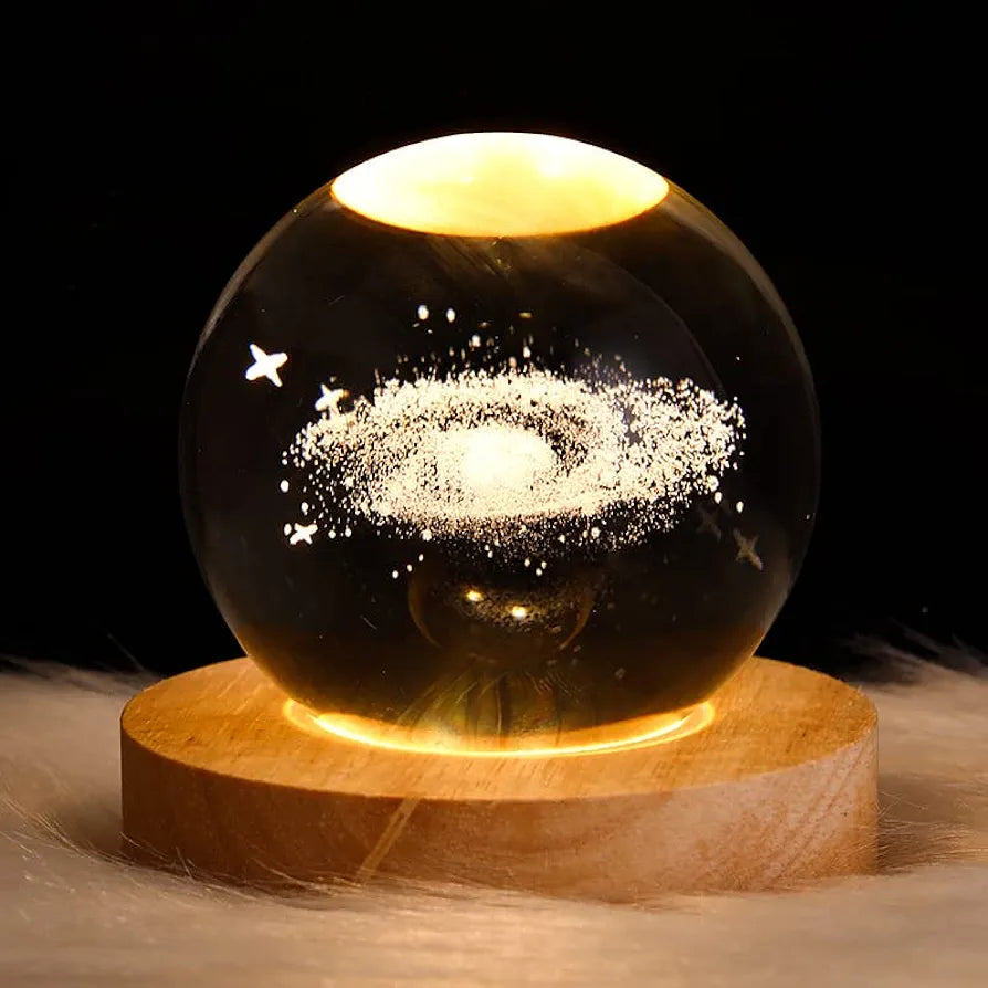 3D Solar System Crystal Ball Night Light for Kids Glass Ball Night Lamp with Wooden Base Fantasy Decoration Crsytal LED Galaxy Planet Nightlight Bedroom Decor 2.76In