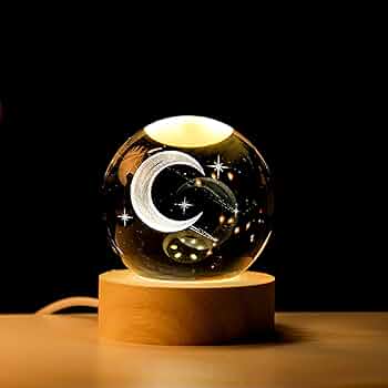 3D Solar System Crystal Ball Night Light for Kids Glass Ball Night Lamp with Wooden Base Fantasy Decoration Crsytal LED Galaxy Planet Nightlight Bedroom Decor 2.76In
