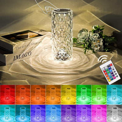 Rose Lamp, Touch Control, Crystaltable Lamp with 16 Colors,Rgb Night Light USB & Remote Control,Led Diamond Touch for Bedroom, Rechargeable Light, Birthday Gift