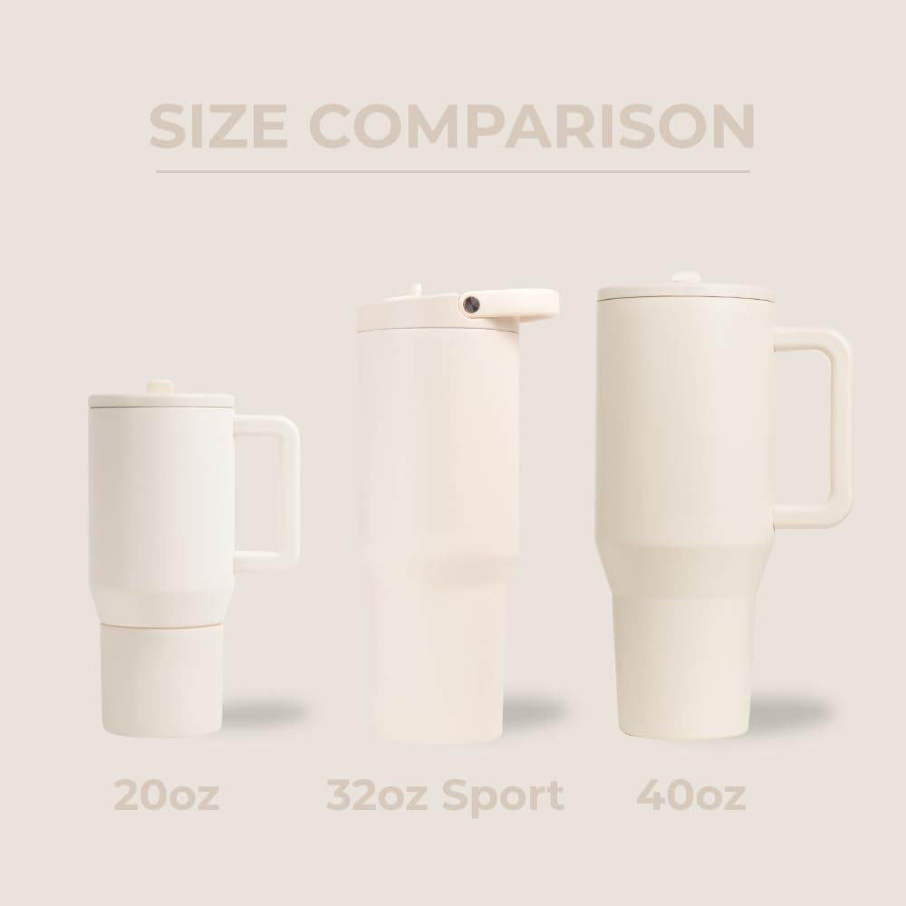 Sport - Stainless Steel Tumbler with Straw, Vacuum Insulated, 32Oz Leakproof Water Bottle, Ergonomic Design, Reusable, Dishwasher Safe, Rubber Base, Durable for Gym or Outdoors, Cream