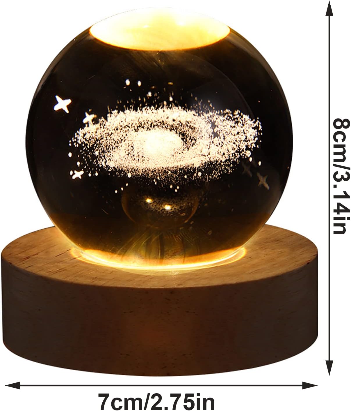 3D Solar System Crystal Ball Night Light for Kids Glass Ball Night Lamp with Wooden Base Fantasy Decoration Crsytal LED Galaxy Planet Nightlight Bedroom Decor 2.76In