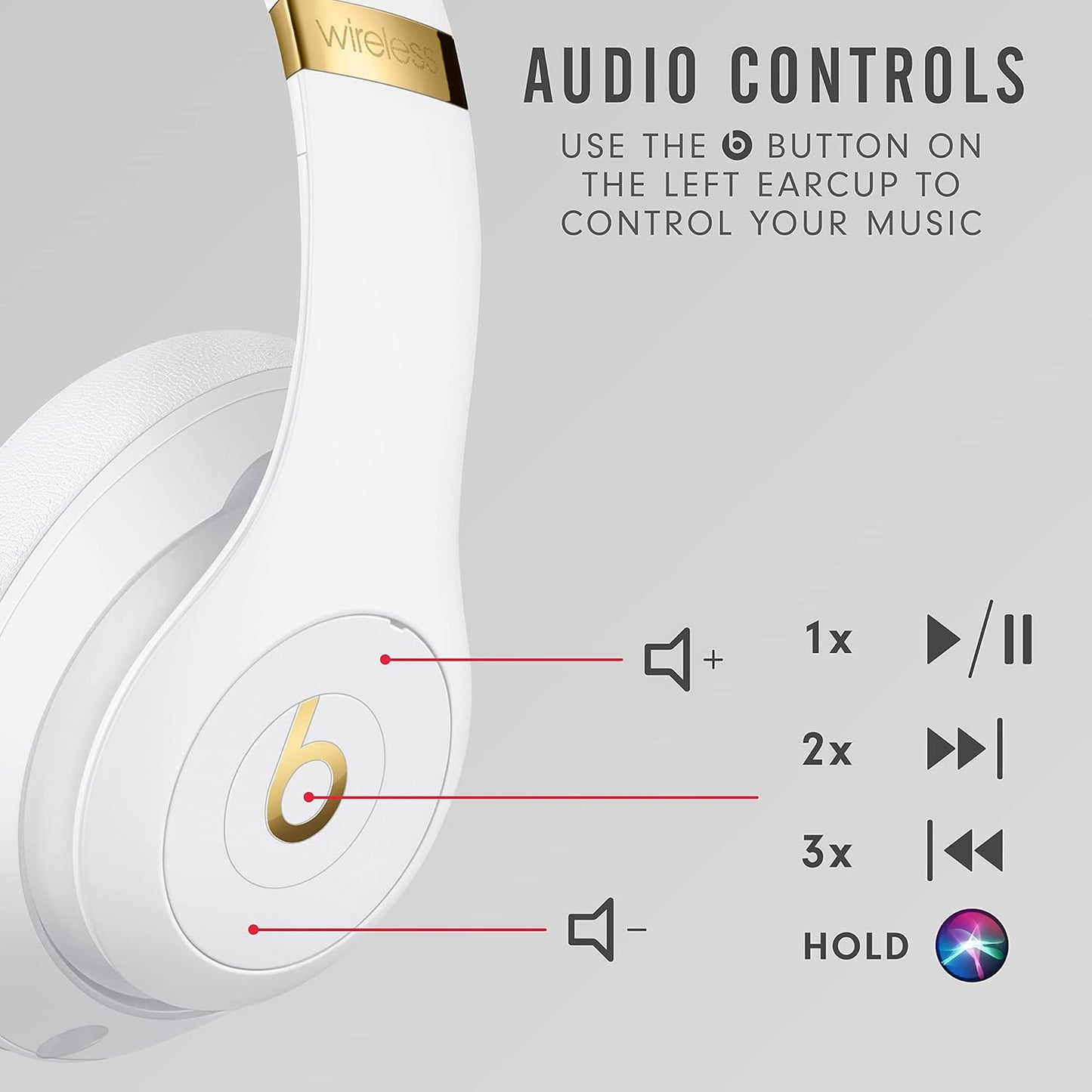 Studio3 Wireless Noise Cancelling Over-Ear Headphones - Apple W1 Headphone Chip, Class 1 Bluetooth, 22 Hours of Listening Time, Built-In Microphone - White