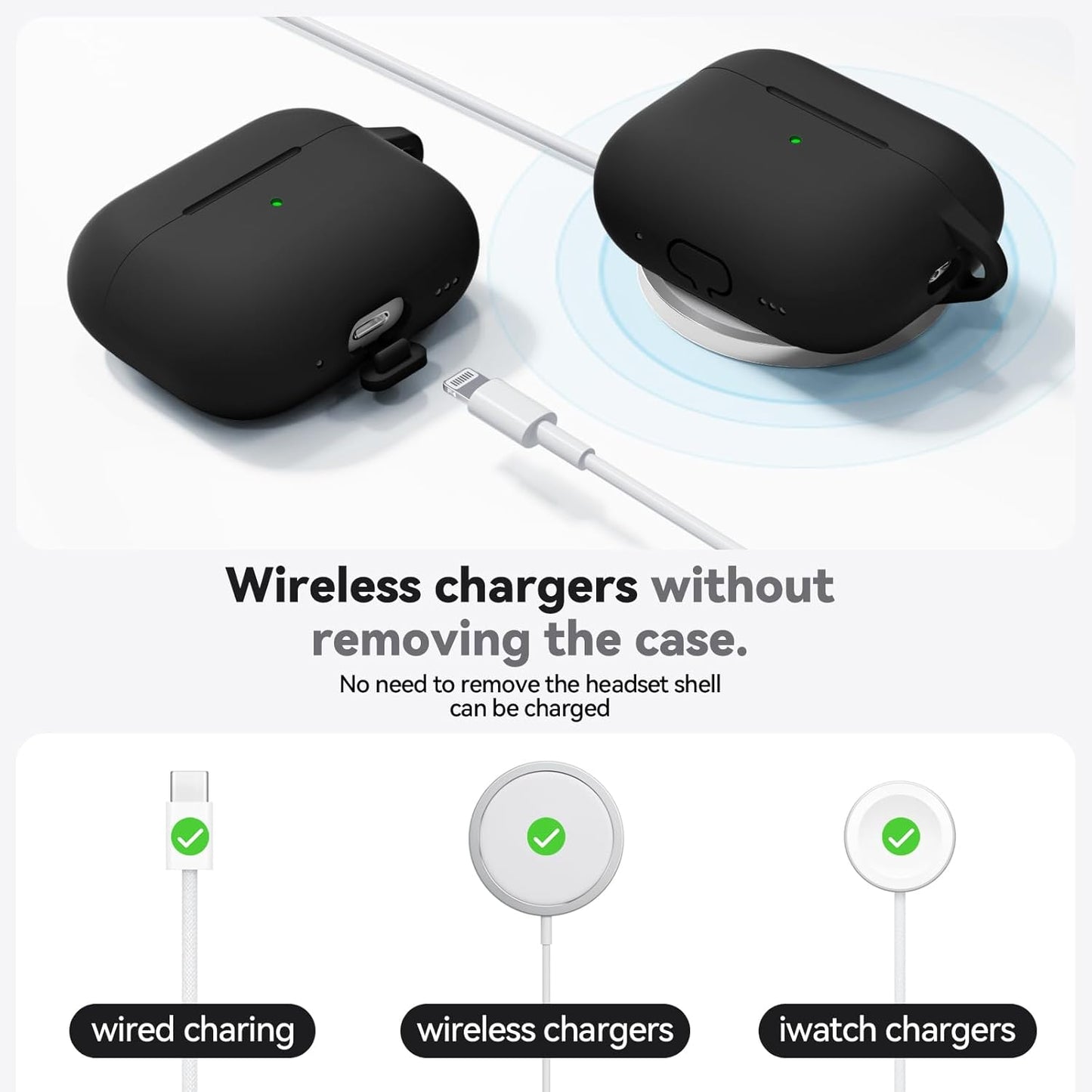 For Airpods Pro Case Cover with Cleaner Kit,Soft Silicone Protective Case for Apple Airpod Pro 2Nd/1St Generation Case for Women Men,Airpods Pro 2/Pro Case Accessories with Keychain-Black