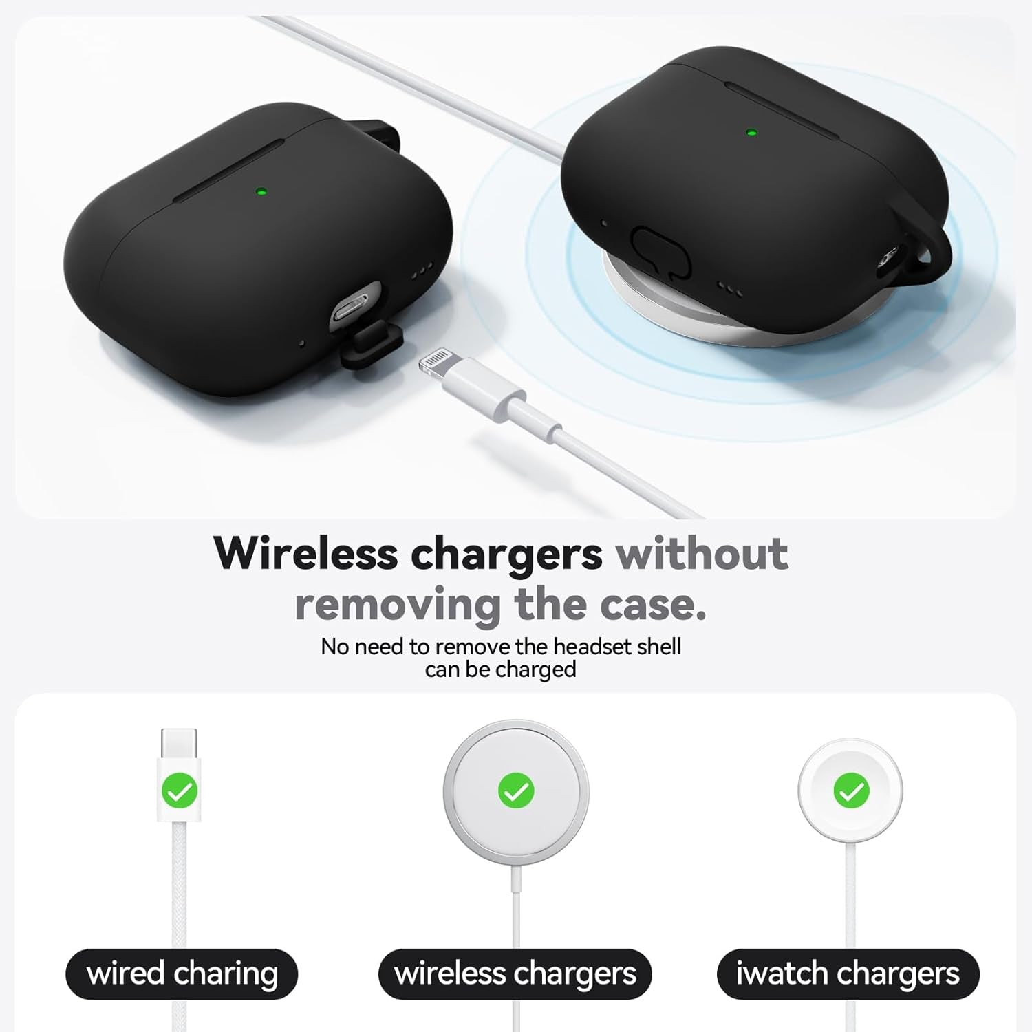 For Airpods Pro Case Cover with Cleaner Kit,Soft Silicone Protective Case for Apple Airpod Pro 2Nd/1St Generation Case for Women Men,Airpods Pro 2/Pro Case Accessories with Keychain-Black
