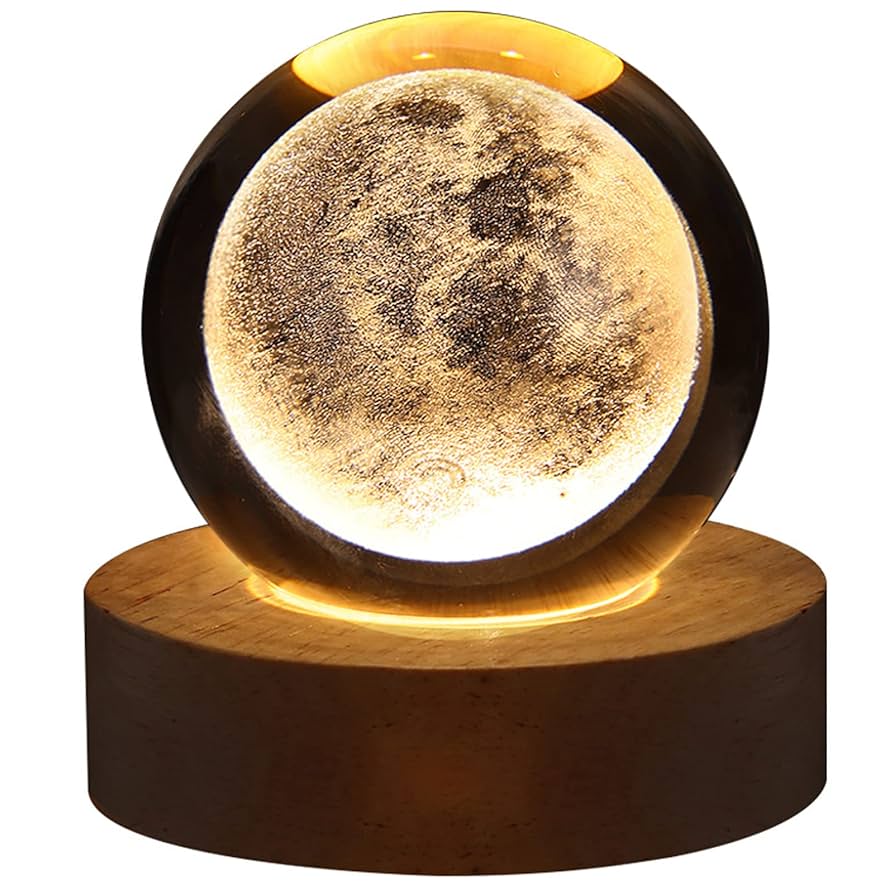 3D Solar System Crystal Ball Night Light for Kids Glass Ball Night Lamp with Wooden Base Fantasy Decoration Crsytal LED Galaxy Planet Nightlight Bedroom Decor 2.76In
