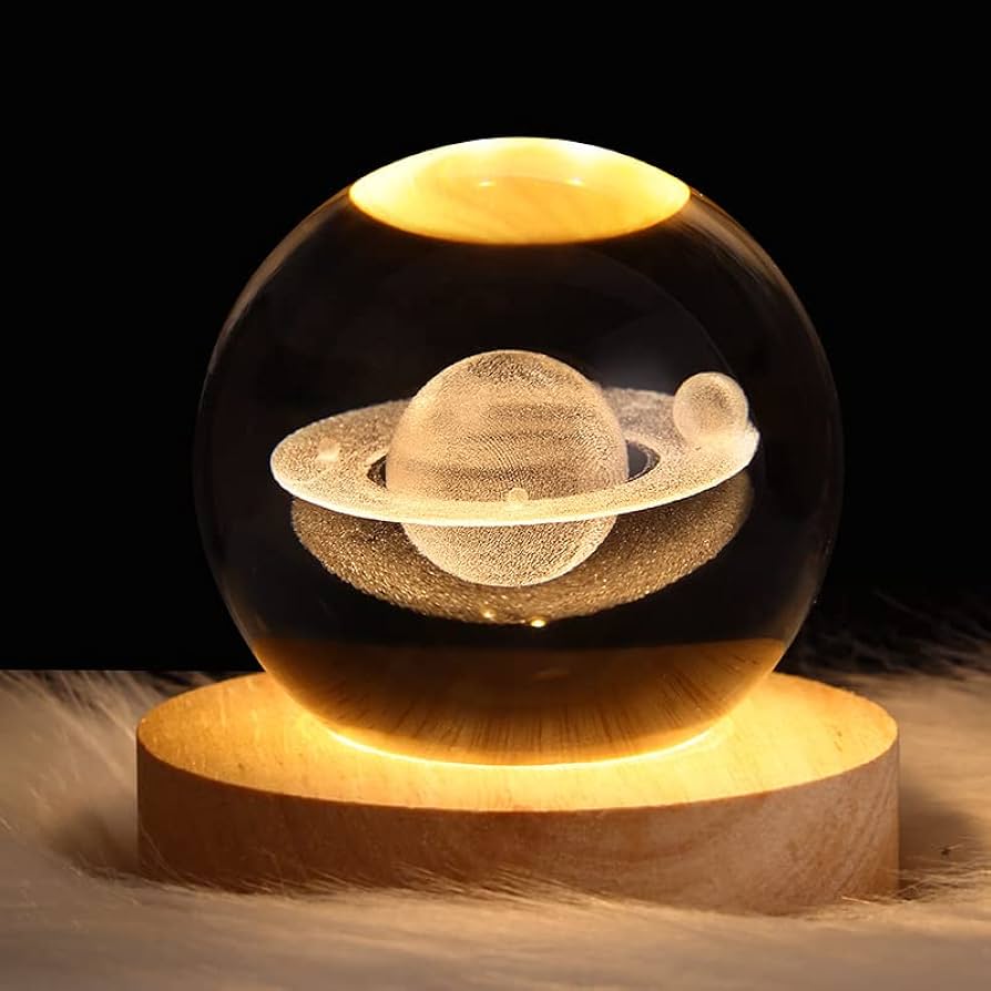 3D Solar System Crystal Ball Night Light for Kids Glass Ball Night Lamp with Wooden Base Fantasy Decoration Crsytal LED Galaxy Planet Nightlight Bedroom Decor 2.76In